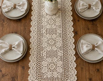 Crochet Table Runner Pattern PDF, Lace Dining Decor, Farmhouse Centerpiece, Vintage Floral Mat Design