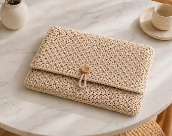 Raffia gehaakte clutch patroon pdf, elegante handleiding envelopzakje, zomer trouwtas digitale download