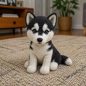 Husky virkmönster PDF, realistisk valp amigurumi hund handledning, Siberian Husky plyschmönster, digital nedladdning