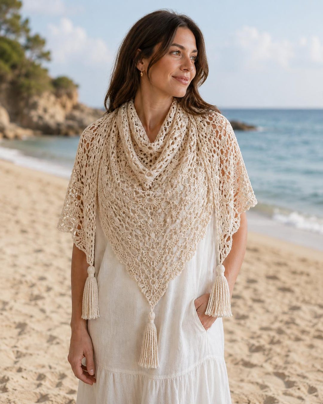 Crochet Lace Shawl Pattern PDF, Boho Triangle Wrap, Bridal Shoulder ...