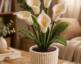 Calla lelie haakpatroon pdf, ingemaakte bloem amigurumi plant tutorial, handgemaakt woondecoratie cadeau