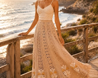 Ensemble haut jupe au crochet, tenue d'été bohème PDF, couverture de plage, vêtements en dentelle deux pièces, téléchargement numérique