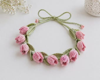 Patrón PDF para corona de tulipanes a crochet, tutorial para corona floral para el cabello, guirnalda de diadema de primavera, accesorio para festivales nupciales