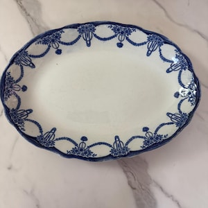 Antique English Blue & White Lincoln Pattern Transferware Platter Stanley Pottery Co
