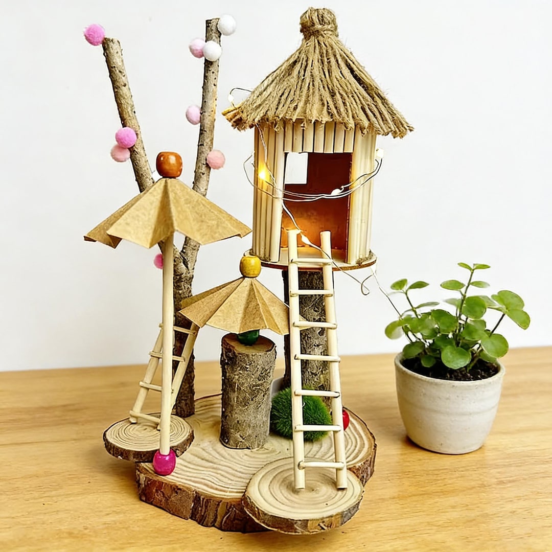 DIY Mini Tree House Bird Nest Material Pack, Handcrafted Natural Branch ...