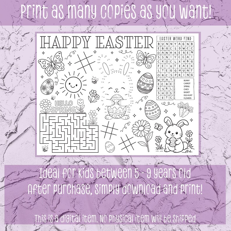 Easter Printable Activity Sheet for Kids (ages 5-9) - Digital Download ...