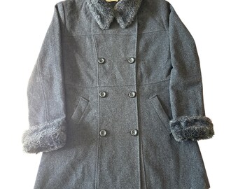 Abrigo vintage de lana Zorgy con cuello de piel sintética – Abrigo de invierno europeo talla EU 42