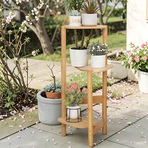 3 Tier Bamboo Corner Plant Stand: Indoor Outdoor Flower Pot Display