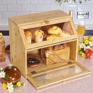 Double Layer Bamboo Bread Box | Kitchen Countertop Storage Bin