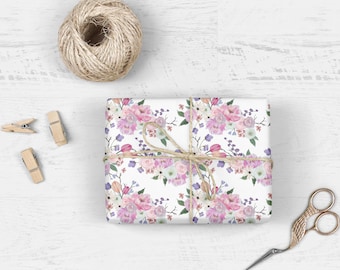 Papel de regalo floral rosa, 3 hojas, pintado a mano, ideal para cumpleaños y uso diario, con ilustraciones en acuarela.