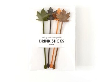 Agitadores de bebidas con forma de hoja, accesorios de bar, palillos de cóctel acrílicos reutilizables, decoraciones para fiestas de otoño, joyas para bebidas