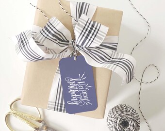 Etiquetas de regalo de cumpleaños - Moradas, juego de 6, Feliz cumpleaños, preencordadas para regalar, para enviar y recibir