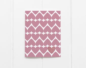 Tarjeta de felicitación de amor, corazón con purpurina REAL, tarjeta de cumpleaños y celebración, interior en blanco