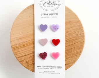 Marcadores magnéticos para bebidas con forma de corazón, etiquetas decorativas para cócteles, juego de 6