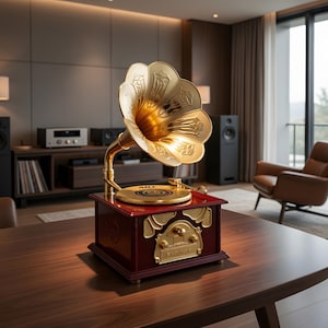 Vintage Gramophone Music Box – Retro Phonograph Decor, Hand Crank Musical Collectible