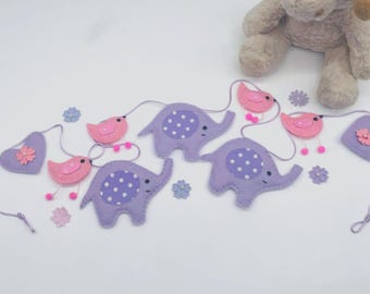 Felt Elephant Bunting: Pink & Lilac Nursery Decor