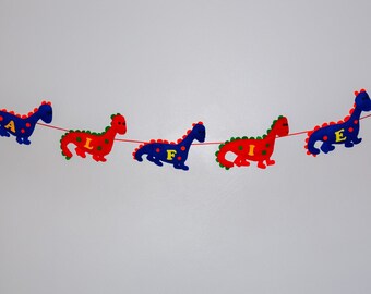 Personalised Dinosaur Felt Bunting, Hand-Sewn Garland for Nursery or Party
