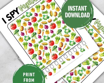 I Spy Vegetables Printable Game for Kids | Vegetable Counting Activity | Preschool Worksheet | Toddler Learning Game | Instant Download