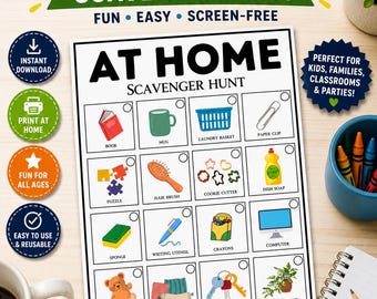 Indoor Scavenger Hunt for Kids Printable – Rainy Day Activity, Screen Free Game, Toddler & Preschool PDF