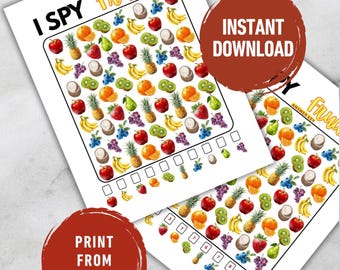I Spy Fruits Printable Game for Kids | Fruit Counting Activity | Preschool Worksheet | Toddler Learning Game | Instant Download