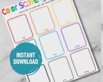 Color Scavenger Hunt Printable | Toddler Color Learning Activity | Preschool Color Game | Indoor & Outdoor Kids Activity | Digital Download