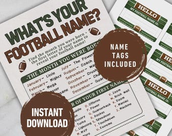What’s Your Football Name Game | Super Bowl Party Printable | Football Party Game | Game Day Activity | Instant Download | Sports Party