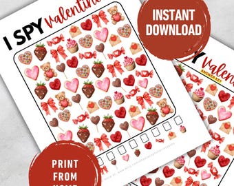 Valentines Day I Spy Printable Game for Kids | Valentine Activity Sheet | Classroom Party Game | Preschool Toddler I Spy PDF
