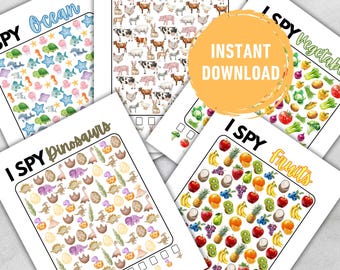I Spy Printable Bundle for Kids | 5 Pack I Spy Games | Toddler Scavenger Hunt Activities | Instant Download Busy Book