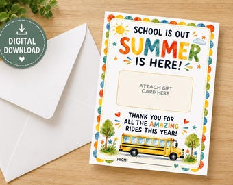 Bus Driver Thank You Card with Gift Card Holder | Last Day of School Gift | Printable Bus Driver Appreciation Card | 5x7 Digital Download