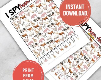 I Spy Farm Animals Game Printable | Farm Animal Scavenger Hunt | Toddler Learning Activity | Preschool Worksheet | Instant Download