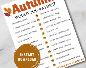 Autumn Would You Rather Game: Fall Party Activity (PDF Download)