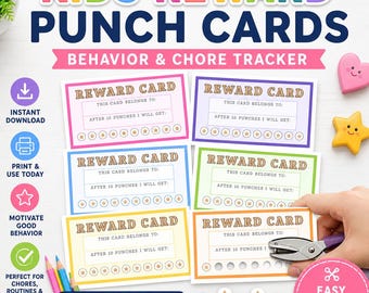 Kids Reward Punch Cards Printable, Behavior Chart for Kids, Chore Tracker, Positive Reinforcement System, Toddler & Preschool Reward Cards