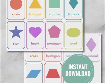Shape Flash Cards for Toddlers & Preschool | Printable Shape Learning Cards | Early Math Activity | Montessori Inspired | PDF
