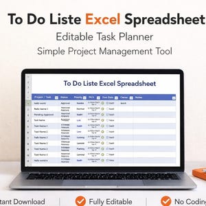 To Do Liste Exce, Spreadsheet, Editable Task Planner, Simple Project Management Tool