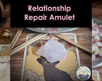 Ritually Bound Relationship Repair Amulet - Magnet for Loyalty, Communication, Forgiveness, Trust (Raw Rose Quartz Crystal Vessel)