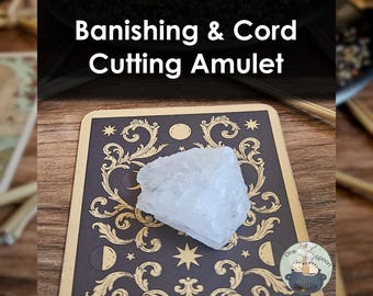 Ritually Bound Banishing & Cord Cutting Amulet - Magnet for Purification, Cleansing, Protection, Shielding (Raw Clear Quartz Crystal Vessel)