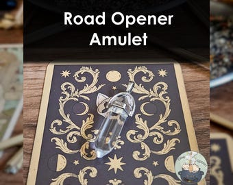 Ritually Bound Road Opener Amulet - Magnet for New Opportunities, Success, Blocks (Clear Quartz Tower Crystal Charm Vessel)