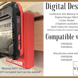 Craftsman 20v Battery Holder 3d Print File ONLY