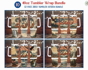 10 Vintage Americana 40oz Tumbler Wrap Bundle, Patriotic Eagle Flag Designs (Digital Download)
