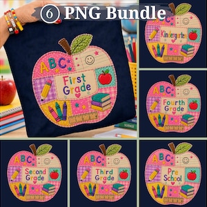 Faux Patchwork Apple School Grade PNG Bundle, Teacher Clipart (Digital Download)