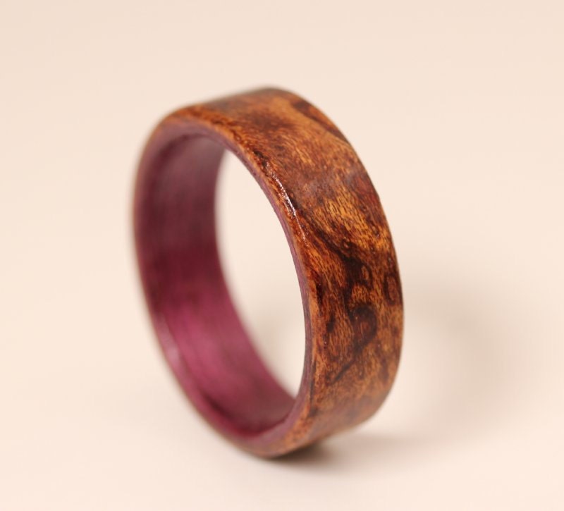 Wooden Ring Waterfall Bubinga featuring Purple Heart Liner | Etsy