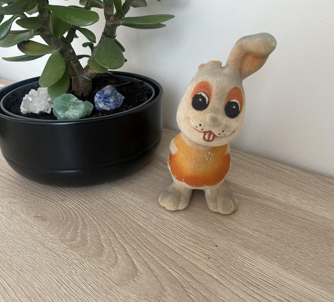 Vintage Flocked Bunny Soviet Toy USSR Foam Rubber Rabbit Figurine 1980s ...