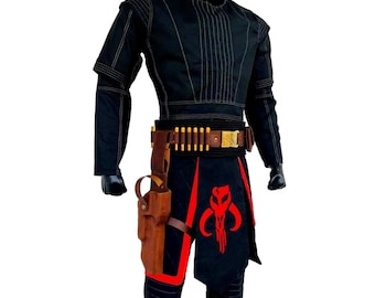 Mandaloriansk svart flygdräkt med läderhölsterbälte | Boba Fett-inspirerad dräkt | Star Wars-prisjägarens outfit
