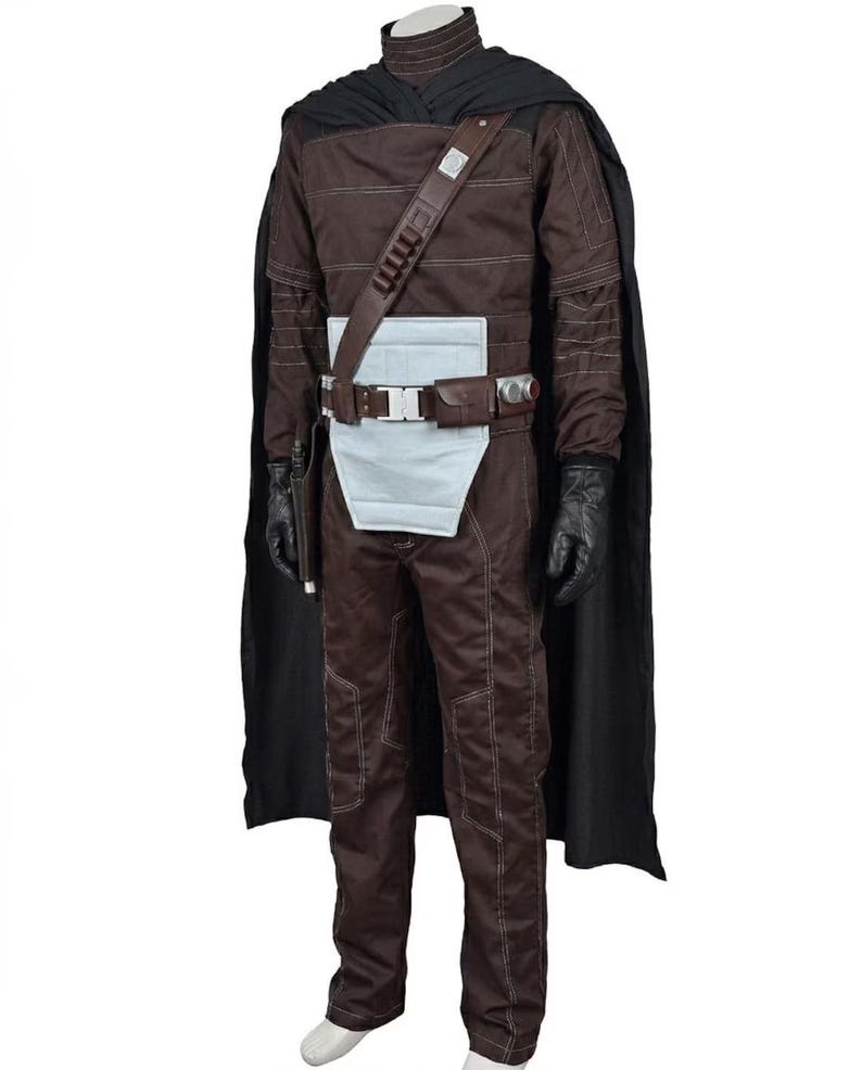 Mandalorian Brown Flight Suit Costume with Leather Holster Belt | Din Djarin Cosplay Outfit | Star Wars Inspired Bounty Hunter Suit image 3