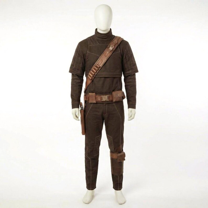 Mandalorian brun flygdräkt | Din Djarin Cosplay-kostym | Star Wars-inspirerad prisjägare Beskar-rustning med skottlossningsväst, hölsterbälte bild 2