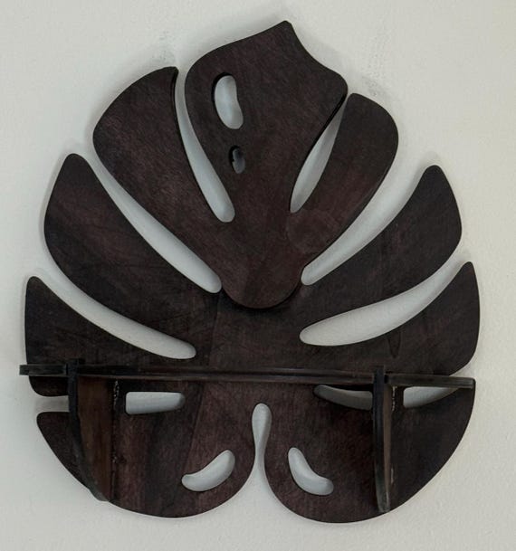 Set of 2 - Tropical Monstera Leaf Shelf – 11” Wooden Floating Plant Decor