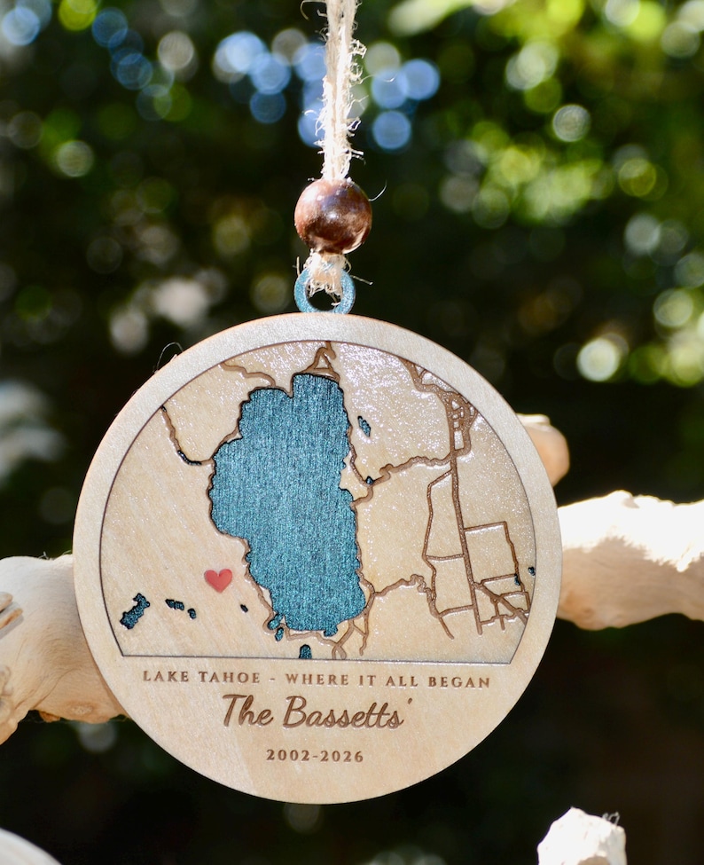 Red String Location Map Personalized Location Map Ornament, Custom Lake Map, Beach Ocean City ...