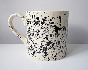 Splatter Ceramic Mug, Hand Painted, Monochrome, Gift for All, Large Mugs, Ceramic Mug, Tea, Coffee, Kitchen Gift, Big Mug, Man Mug