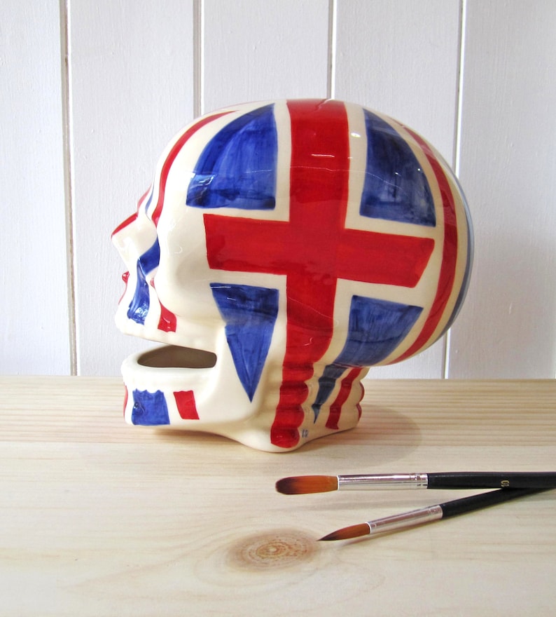 Gifts for Him Union Jack British Gift Ceramic Ornament Skull Art Ceramic Skull Hand Painted Skull Union Jack Skull