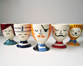 Character Egg Cups - Ceramic Egg Cups - Egg Gift - Egg Holders - Kids Gift - Kitchenware - Circus Theme - Nautical - Egg Cup - Gift Set